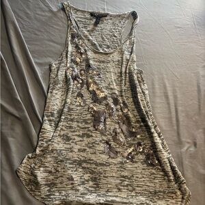 BCBGMaxAzria Olive Green Patterned Sequin Tank